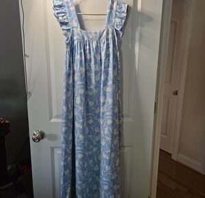 a new day Light Blue and White Floral Maxi Dress with Ruffled Straps